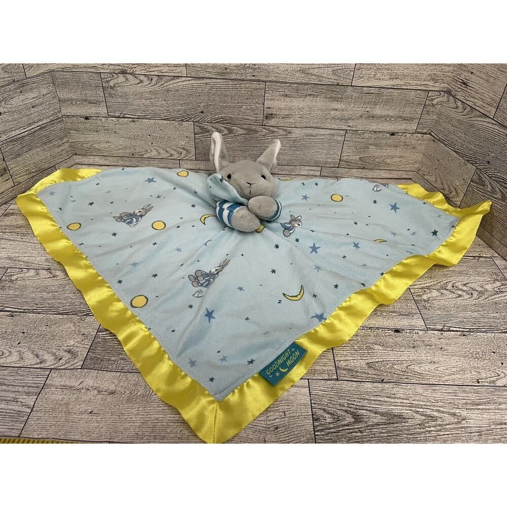Goodnight Moon Bunny Rabbit Lovey, Stars and Moons Yellow Satin 16"x 16"